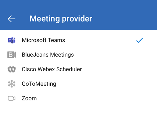 Select default online meeting provider in Outlook on Android