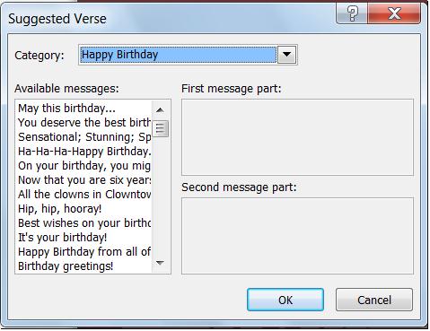 Suggested verses for greeting cards in Publisher 2013
