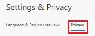 Settings & Privacy page, showing highlighted Privacy tab option