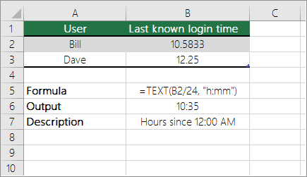 Example: Convert hours from decimal number to the standard time