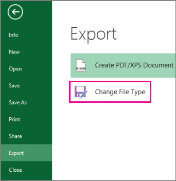 Change File Type on the Export tab