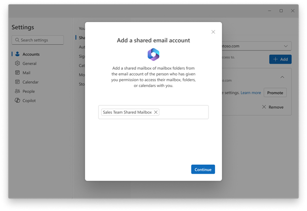 Add a shared mailbox page