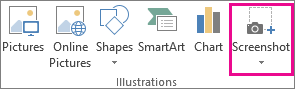 Screenshot button in the Illustrations group