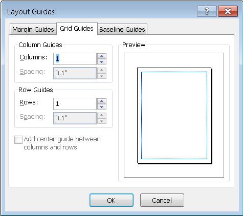 Publisher Layout Guides showing Grid Guides