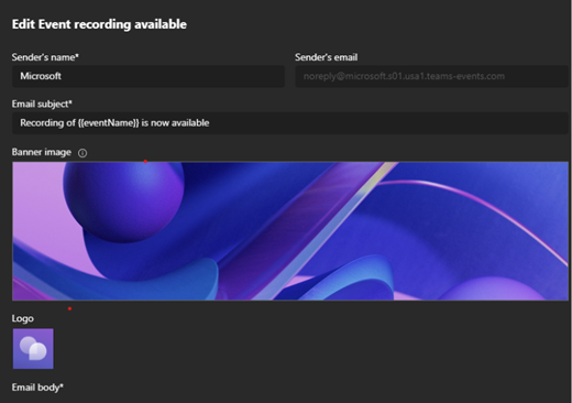 Screenshot of webinar email template in Microsoft Teams.