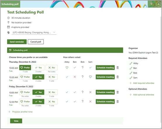 The voting grid shows the status of the poll.