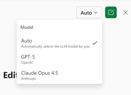 Choose the model you prefer to use with Agent Mode in Excel