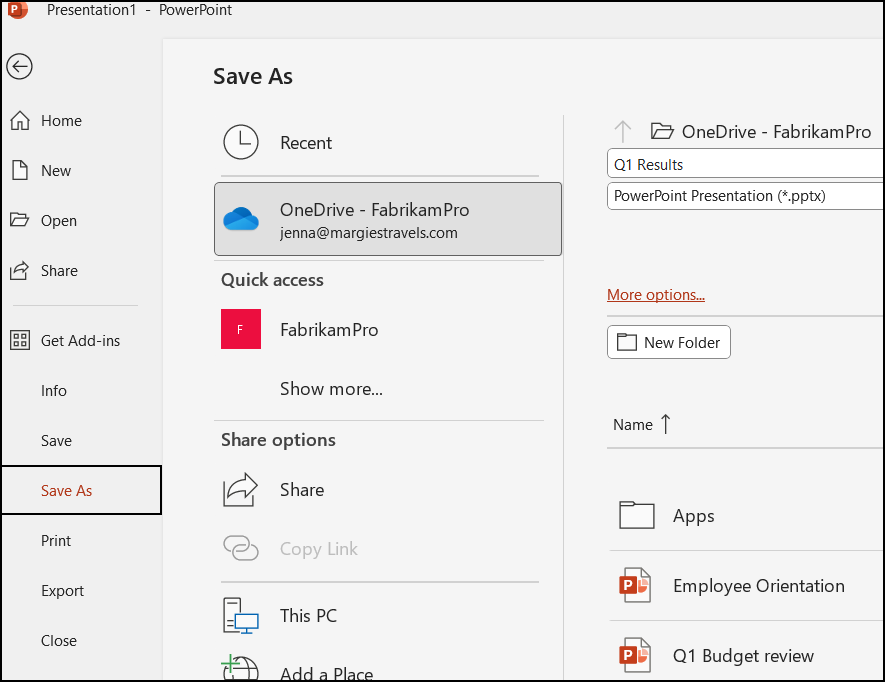 Save As screen with choices