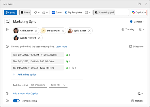 Organizer's view of setting up a new scheduling poll