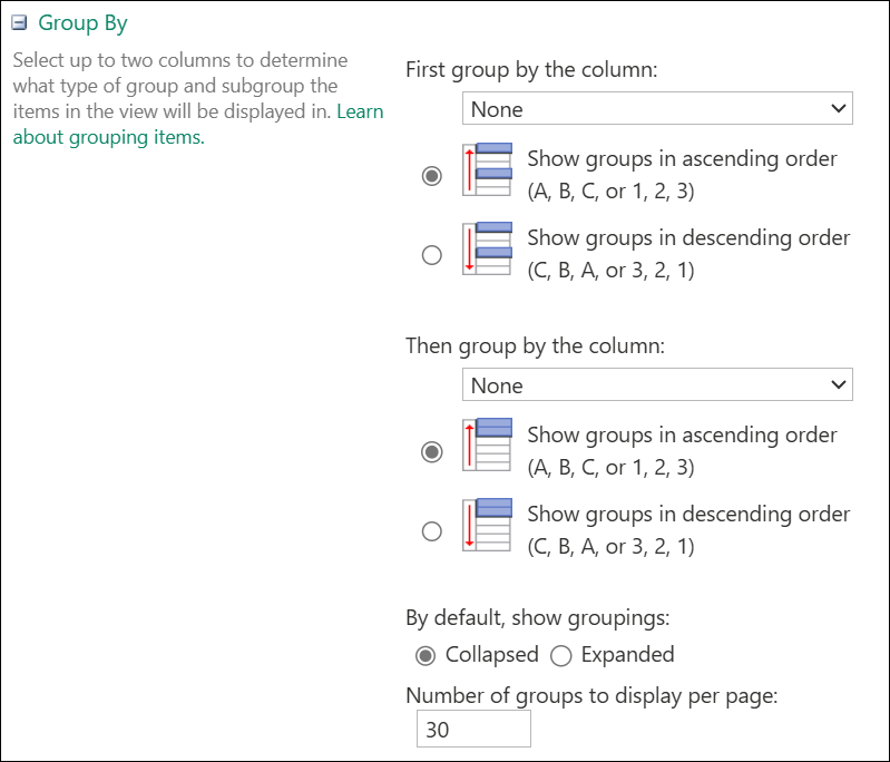 screenshot of grouping by up to 2 columns.