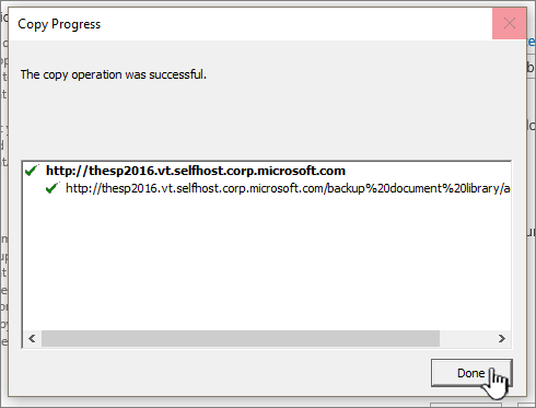 Copy progress with Done highlighted