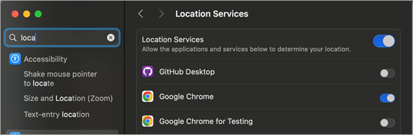 Image showing the Security and privacy window with enable location services called out.
