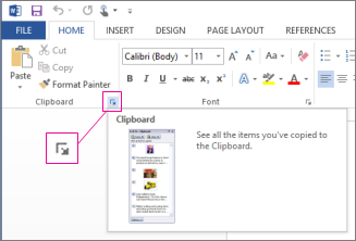 Opening the Office Clipboard in Word 2013