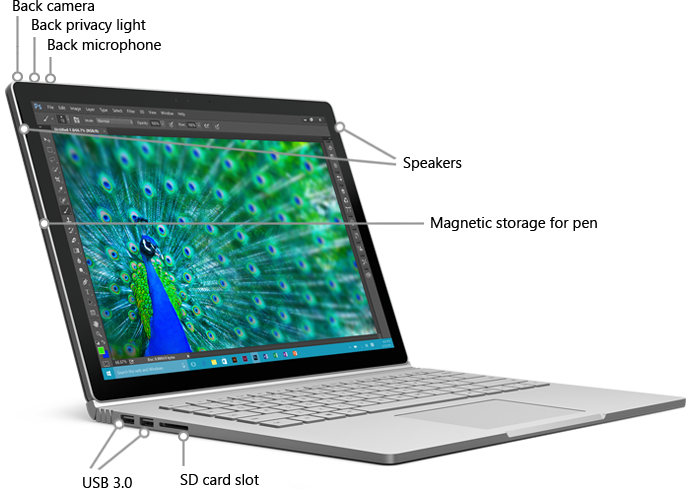 Features on the front of Surface Book