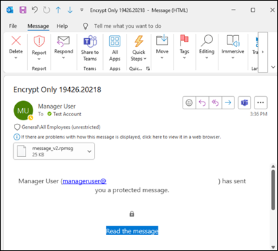 Encrypt only email example in Outlook