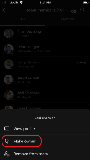 iOS make team owner