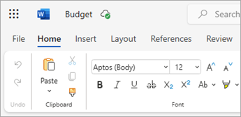 Screenshot showing a Word file opened from OneDrive on the web.