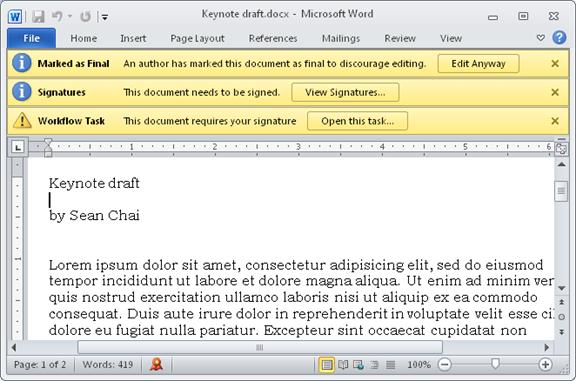 Item to review with three message bars