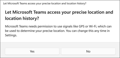 Teams location consent dialog box