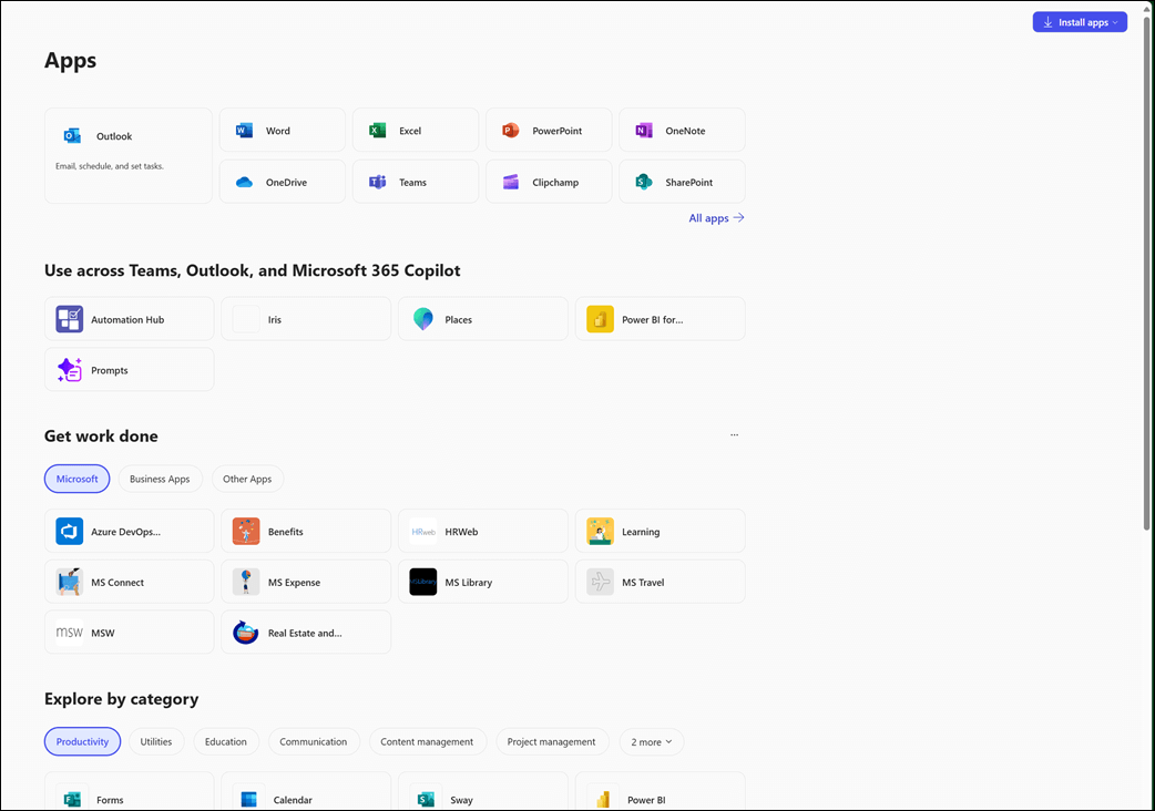 The Apps module in the Microsoft 365 Copilot app.