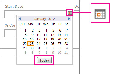 The Date Picker with the Today button highlighted.