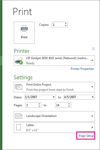 page setup dialog for excluding legend from print