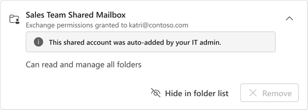 Automapped shared mailbox card