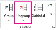 On the Data tab, click Ungroup