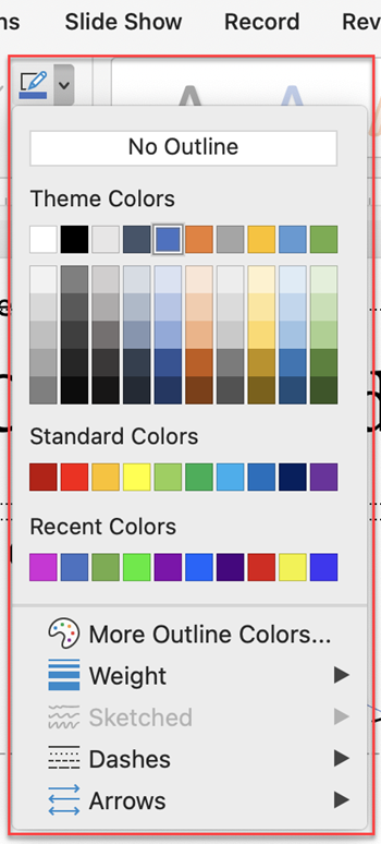 Mac shape outline menu