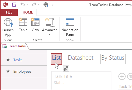 Selecting a view in Access.