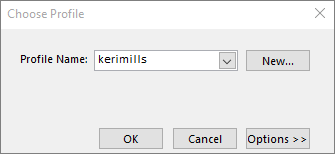 Choose profile dialog box with the name of the new profile