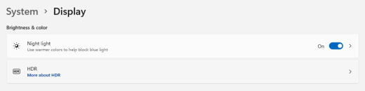 Night light option in Windows 11