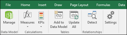 Power Pivot menu on the Excel Ribbon