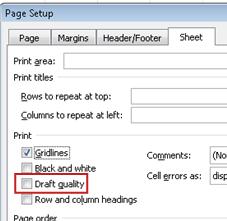 Sheet tab in the Page Setup dialog box
