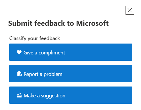 The Give Feedback top-level page in the Get Help app.
