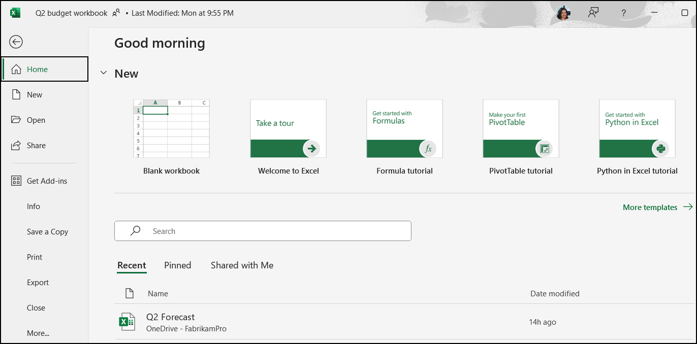 Excel create a workbook