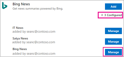 Manage button on connector page