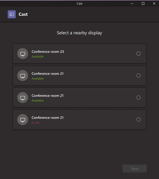 A pop up that lists off available room devices that you can cast to.