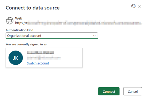Shows the "Connect to data source" window, with a dropdown for selecting the type of authentication.