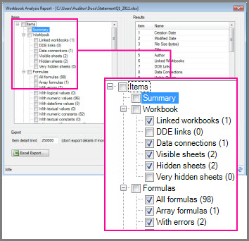 Workbook Analysis results
