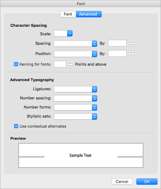 Shows the Advanced tab in the Font dialog box