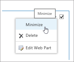 Web part menu with minimize highlighted