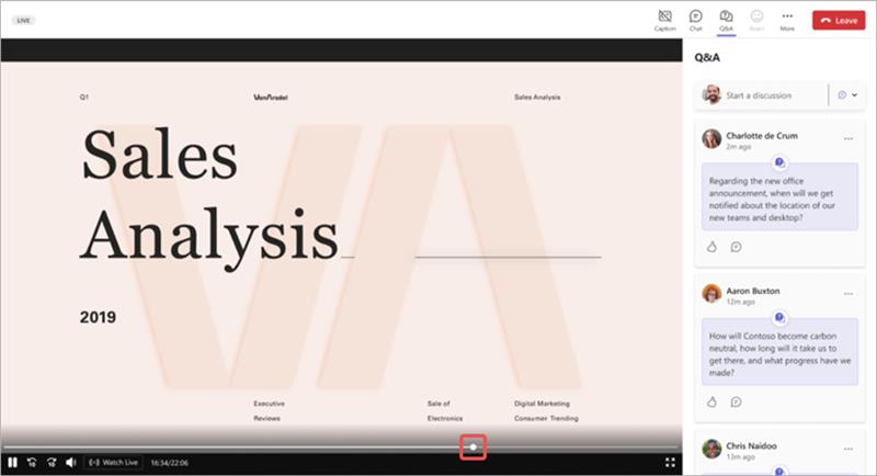 Screenshot highlighting the progress bar in a Microsoft Teams town hall event window.