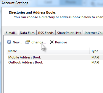 Click the address book you want, and then click Change.