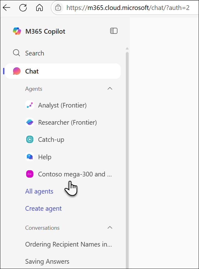 Used agent appears in left rail